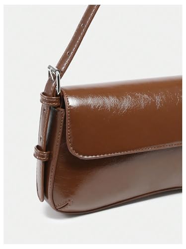 Image of Verdusa Women's Y2K Trendy Purse Boho Bags Faux Oiled Leather Tote Handbag Flap Underarm Shoulder Bag