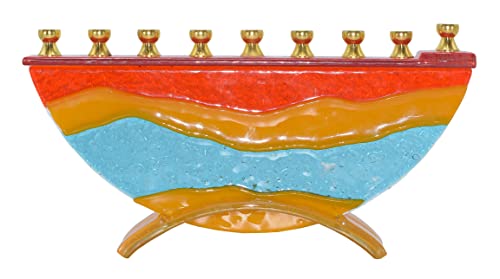 Ner Mitzvah Glass Hanukkah Menorah - Desert Miracles Multicolored Chanukah Menorah - Handcrafted Painted Glass Menorah - Fits All Standard Chanukah Candles #TOP1