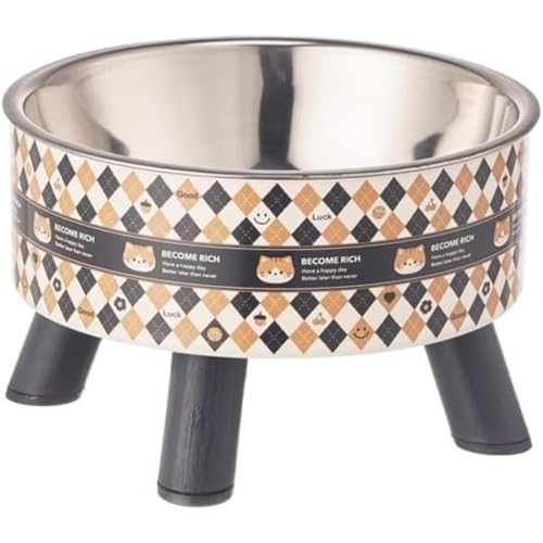 Vlfn ステンレス製首サポートペットボウル ドット柄デザイン 水・餌兼用神器 安定脚付き 猫犬共用 食器台固定可能 防滑設計 食洗機対応 衛生的 (チェック柄)