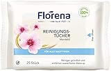 Florena Reinigungstücher (25 Stück), milde Gesichtsreinigungstücher mit natürlichem Mandelöl, Abschminktücher entfernen Make-Up & wasserfeste Mascara