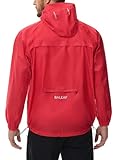baleaf Men's Light Running Hiking Rain Jacket Waterproof with Hood Windbreaker Pullover Coats Hoodie Packable Red M