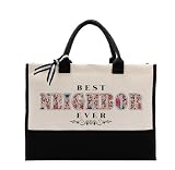 Cotton Canvas Tote Bag for Women, Canvas Tote Bag for Gifting, Totes Bags Gift for Neighbor, Best Neighbor Ever Gifts Travel Bags, Gifts for Neighbor Beach Totes, Appreciation Gift for Neighbor