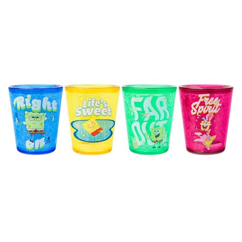 Image of Silver Buffalo SpongeBob SquarePants 4 Piece Plastic Freeze Gel Mini Cup Set, 1.5 Ounces