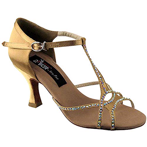 Very Fine Dance Shoes Women's Ballroom Dance Shoes Tango Wedding Salsa Dance Shoes Tan Satin CD2804EB Comfortable 2.5