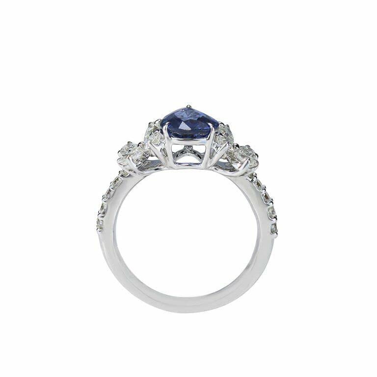 BeBold 3Ct Pear Cut Blue Created Tanzanite Simulated Diamond CZ Stylish Engagement Ring for Women White Gold Plated3