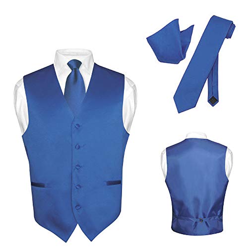 Men's Dress Vest NeckTie Hanky Solid Color Neck Tie Set Suit Tuxedo TALL Sizes