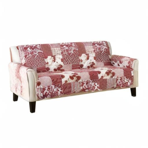 Image of Great Bay Home Reversible Patchwork Sofa Cover - Washable Slipcover Furniture Protector with Elastic Straps - Perfect for Kids & Pets - Box-Stitched Detail (Burgundy)
