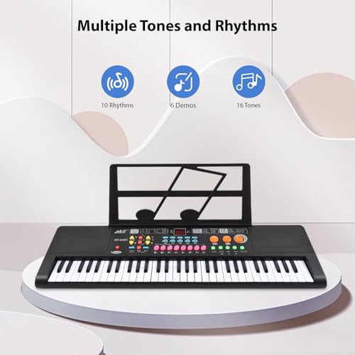 YIWEOG Clavier électronique 61 touches, double haut-parleur, 16 tons, 10 rythmes, 6 instruments de musique de démonstration avec microphone et support de partition, clavier de piano portable pour débu - Les Beatles, Paul McCartney, John Lennon, RIngo Starr, George Harrison YIWEOG Clavier électronique 61 touches, double haut-parleur, 16 tons, 10 rythmes, 6 instruments de musique de démonstration avec microphone et support de partition, clavier de piano portable pour débu – Image 6
