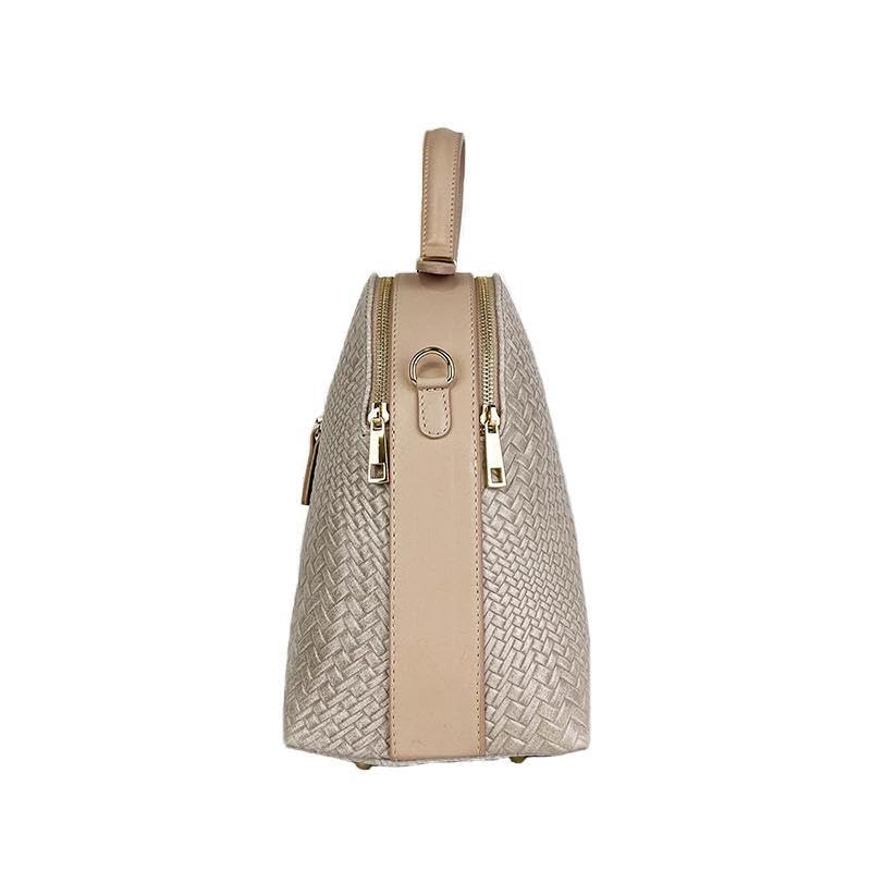 Borsa a Mano in Vera Pelle con Stampa Intrecciata, Borsa Donna in Pelle, Borsa in Pelle Camoscio Stampato Made in Italy