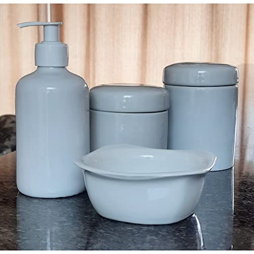 Kit higiene bebê 4 peças - Potes, porta álcool e molhadeira - Porcelana Branca