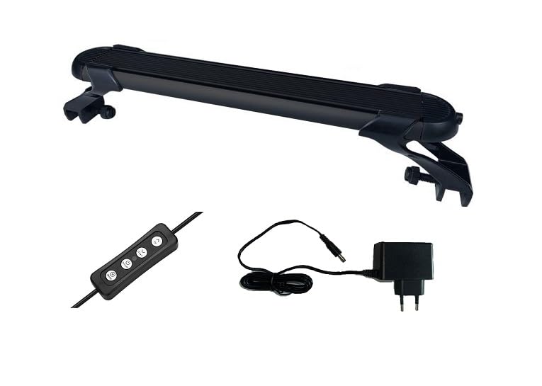 JULIAQUA Lámpara de acuario ajustable, iluminación de aluminio con 13 modos de luz, brillo ajustable (Black-13W-PlugEU)