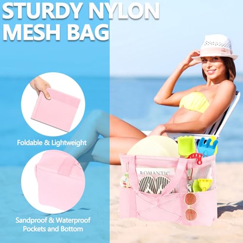 Image of Fammart Mesh Beach Bag for Women, Large Beach Toy Pool Bag with Zipper Pocket, SandProof Cruise Essentials 2026 Family Travel