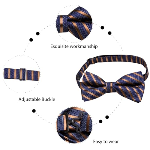 Image of Dubulle Mens Paisley Striped Bowtie Set Pre-tied Bowtie for Men and Pocket Square Set Wedding Business
