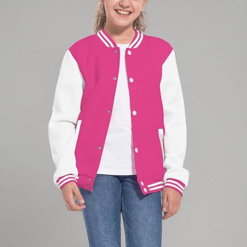 Image of Kids Baseball Jackets Boys Girls Fit Varsity Jacket Casual Lightweight Plain Button Cardigan School Coat