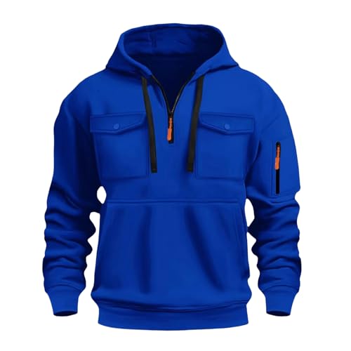 Men's Tactical Fleece Lined Quarter Zip Up Hoodie Vintage Winter Warm Long Sleeve Pullover with Pockets
