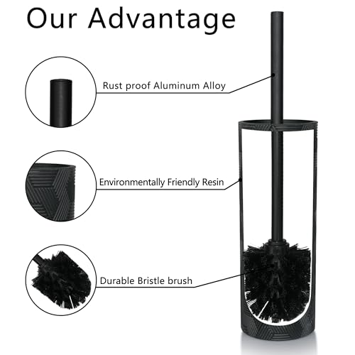 Image of Matte Black Geo Design Resin Toilet Bowl Holder and Brush Set, Stylish Geometric Design with Durable Bristles, Compact and Modern