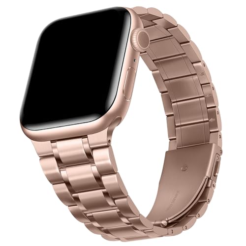 HITZEE Metal Bands Compatible with Apple Watch Band 42mm 41mm 40mm 38mm, Stainless Steel Replacement Men/Women Band Strap Compatible for iWatch SE3 2 1 Series 11 10 9 8 7 6 5 4-1, Rose Gold