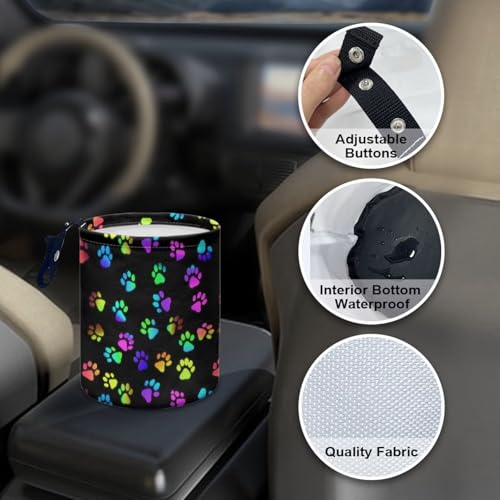 Image of Renewold Waterproof Car Trash Can Multicolor Dog Paws Print Organizer Adjustable Foldable Garbage Can Multipurpose Trash Bin for Car Front and Back Seat Camping Picnicing Travel Beach Storage Bag