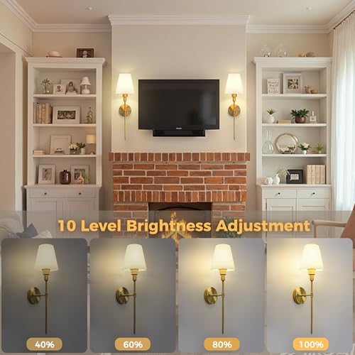 Image of DORESshop Gold Battery Operated Wall Sconce Set of Two, Rechargeable Wall Sconce with Remote, 15 Colors, Wireless Sconces Set of 2 for Bedroom Living Room, 24.6in, Includes Daily & 3 Shade