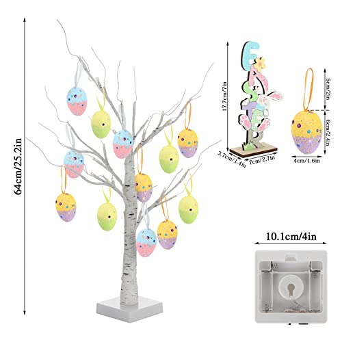 Garhelper Easter Decor 24Led Birch Tree Lights, 25Inch Pre-Lit Easter Tree With Wooden Stand Sign & 12 Hang Easter Egg, Battery Operated Warm White Birch Tree For Easter Home Party Festival Tabletop #TOP1