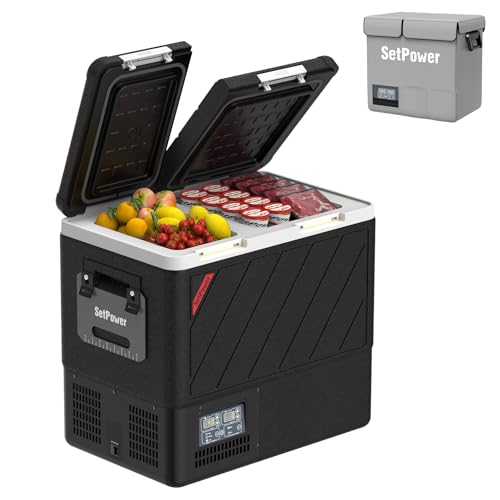 Image of Setpower DT55 Car Refrigerator, Dual Zone Portable Freezer Fridge, Car Fridge 12 Volt Refrigerator, Electric Cooler for Car Camping, RV, Truck, Vehicles, Home Use, 0℉-50℉, with Cover Accessory