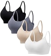 Angelhood Sports Cami Bras Pack for Women - Basic V-Neck Padded Seamless Bras with No Underwire