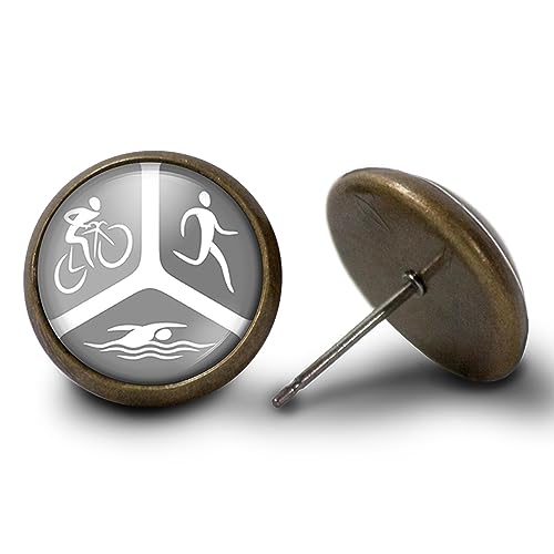 Triathlon Earrings Swim Bike Run Earrings by Oakmont International (Antique Finish)