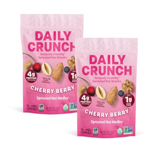 Image of Daily Crunch Sprouted Almonds and Dehydrated nuts for a Unique Crunch, Keto Friendly, Non-GMO Zero Seed Oils, Gluten Free 4oz (2 Pack, Cherry Berry)