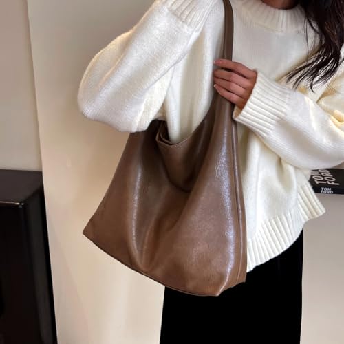 Slouchy Hobo Bag for Women Work Tote Bag Leather Shoulder Bag Brown Purse Handbag Carryall Work Bags3