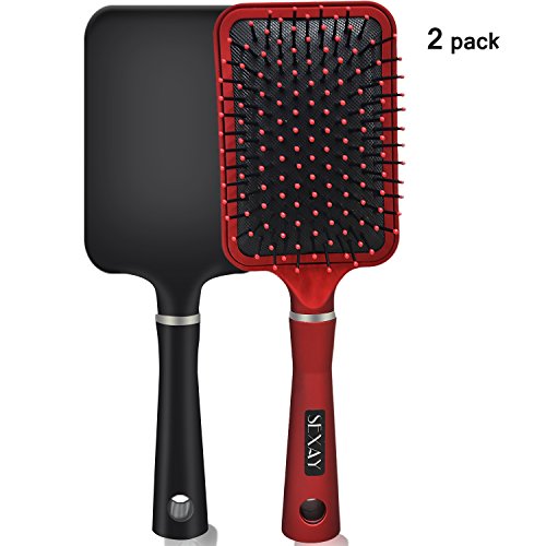 SEXAY Detangling Touch Paddle Hair Brush for Wet or Dry,2 PACK Detangler Smoothing Hair Brush Ideal for All the Hair Types for Adults&Kids (Red & Black)