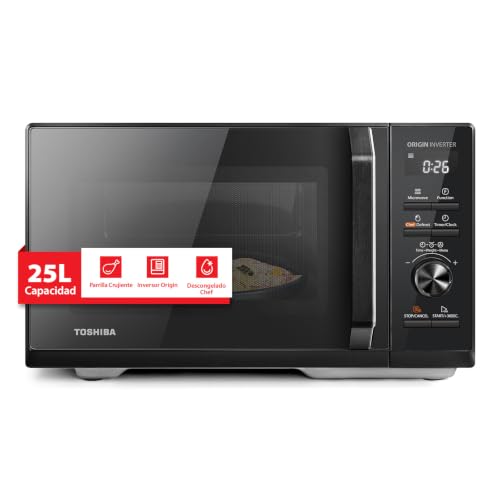 TOSHIBA Microondas Digital con Grill 25L, 900W Inverter, 10 Niveles Potencia, Control Preciso, Calentamiento Uniforme, Negro Elegante MW3-AG25PFI(BK)