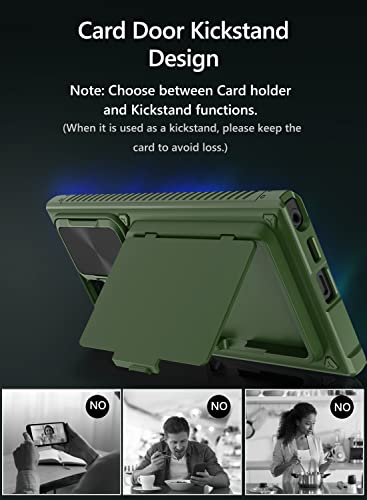 Image of Vihibii Polycarbonate For Samsung Galaxy S23 Ultra Back Cover With Card Holder(4 Cards)& Slide Camera&Kickstand,Shockproof Case For Samsung S23 Ultra,Green