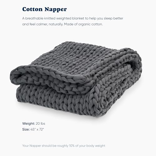 Image of Bearaby Cotton Hand-Knit Weighted Blankets for Adults - Chunky Knit Blanket - Sustainable, Breathable, Organic, Cooling Weighted Blanket - Machine Washable (Asteroid Grey, 20 lbs, 45 inchx72 inch)