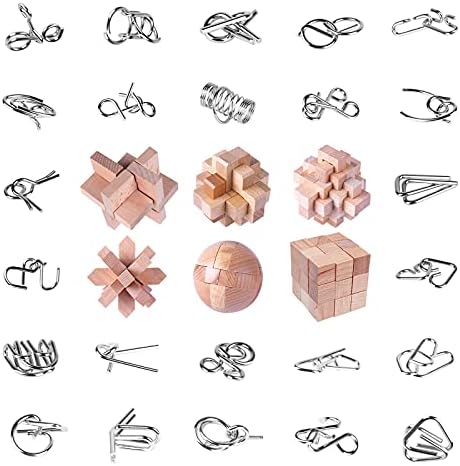 RLYLF 30Pcs Brain Teaser Puzzles for Puzzle Games Educational Toys Mind Puzzles Wooden and Metal Puzzles 3D Puzzles Unlock Interlock IQ Puzzles Box