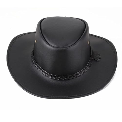 Inogih Faux Leather Western Cowboy Hats For Men And Women Fedora Gambler Hat Cowboy Style Outback Hat With Buckle Band Black thumb #4