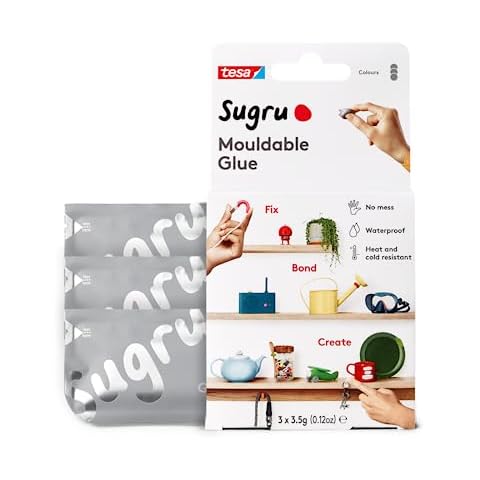 Tesa Sugru Super Glue - Waterproof Glue for Home Improvement + Craft Glue Projects - Versatile Wood Glue, Poster Putty or Silicone Adhesive for Fixing, Repairing + Bonding - 3 Pack - Gray (3.5g/ea) Cover