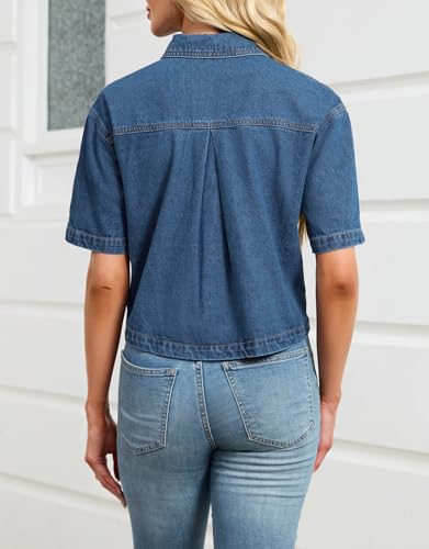 Kedera Womens Crop Denim Shirt Short Sleeve Button Down Short Jean Jacket Trendy Jean Tops Shackets4