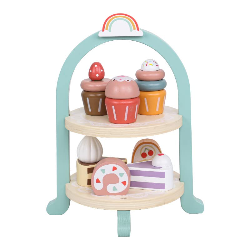 DecoBay Sustainable Wooden Toy | Pretend Play Shop for Kids 3+ | Traditional Wooden Toy Gift Sets for Boys and Girls (Dessert and Cake Stand) - Image 4