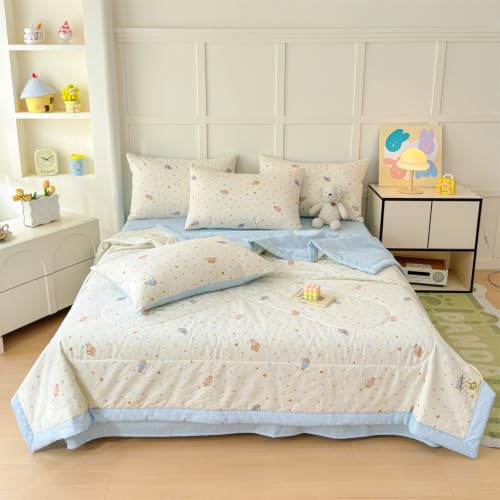 Odot Edredon Nordico Sin Funda 150 180 200, Edredón de Verano Lavable Sin Funda Ligera y Suave Transpirable Manta Refrescante Personas Colcha Acolchado para Cama (Conejo alfabético,180x200cm)