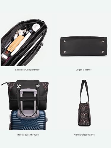 Image of ZOUK Printed Jute Handcrafted Vegan Leather Black Women's Check-point Friendly Classic Business Bag