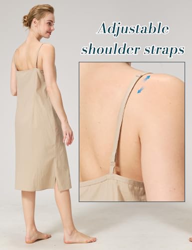 Image of BEAUTELICATE Women Longer Slip 100% Cotton Full Slip with Side Split Under Dress Knee Length Adjustable Straps