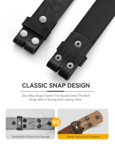 Image of CHAOREN Western Belts for Men without Buckle, 1.5 inch Full Grain Leather Strap | Cowboy Country Mexican Style, Tooled & Smooth, Secure Snap Design, Interchangeable Buckle, Gift Box