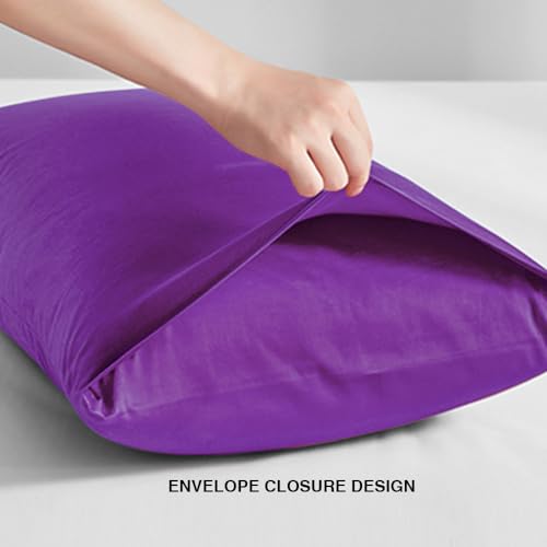 FLXXIE Microfiber Pillow Cases Standard Size, Soft Pillowcases with Envelope Closure, Wrinkle, Stain Resistant Pillow Covers, 20x26, Purple