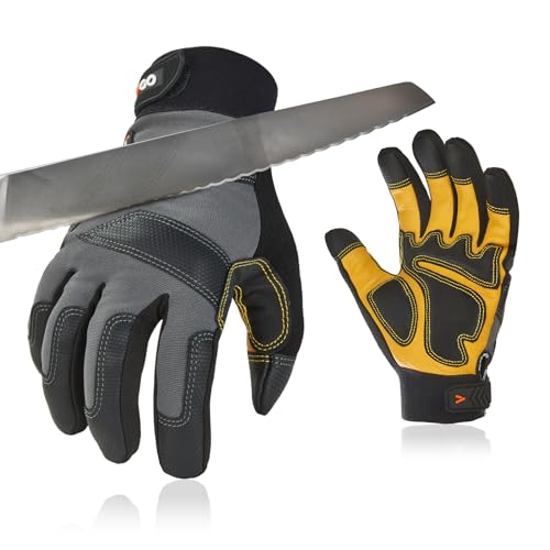 Vgo... Guantes de Trabajo Anticortes EN388 Nivel C A3, Guantes Hombre Resistentes al Corte 360° para Cortar Motosierra Policiales Vigilante Antivibración