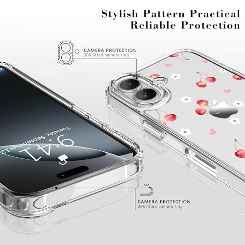 Coque de téléphone cerise pour iPhone 16 transparent fin résistant aux chocs x2