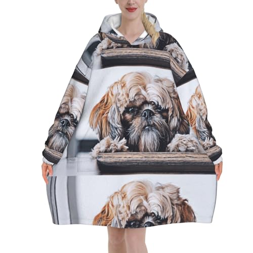 Chiens Shih Tzu sweat à capuche couverture flanelle pour soirées cocooning