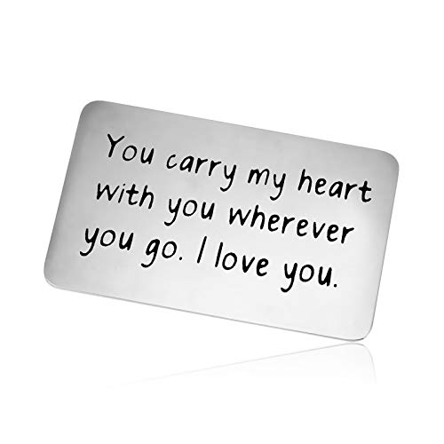 Metal Wallet Insert Card Long Distance Relationship Gift Anniversary Card Gifts for Husband Boyfriend Girlfriend Engraved Wallet Insert Card Deployment Gifts Couple Birthday Valentines Wedding Gift