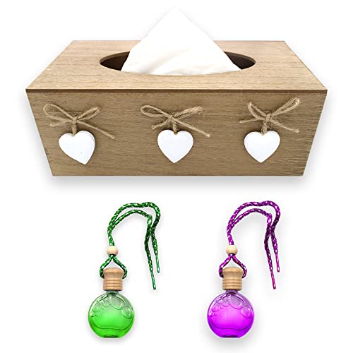 Image of Sterling Vintage Tissue Paper Holder Box Storage Cover Case Facial Napkin Holder with Lock Mechanism - Rectangular MDF Wood Finish with 2 Bottle Room Freshener (Tissue Box No -13)