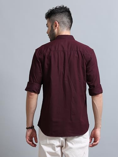 Image of Men Slim Fit Solid Spread Collar Casual Shirt