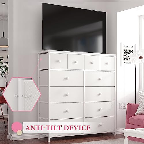 Enhomee White Dresser For Bedroom With 12 Drawers, Tall Dressers For Bedroom With Wooden Top And Metal Frame, White Dressers & Chest Of Drawers For Bedroom, Closet, Nursery, Girls Bedroom, White #TOP7